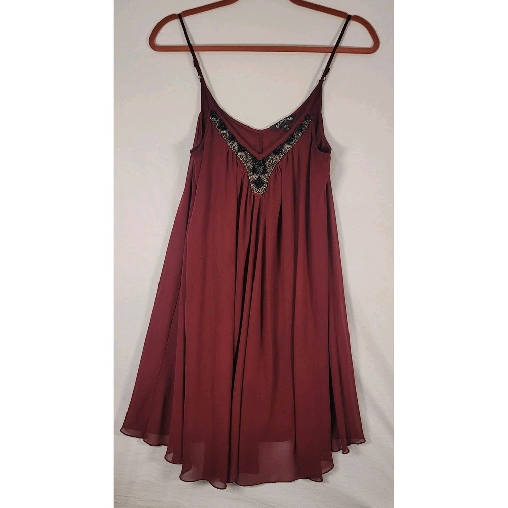 Express Dress Womens XS Maroon Beaded Sleeveless Cocktail Party Baby Doll Y2K‎
